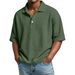 Men's Retro Waffle Knit Polo Shirt - Breathable Short Sleeve With Button Placket (Purple/White/Beige/Green/Navy/Gray/Black/Red/Mint/Sky Blue)_viptrois.com