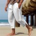 Men's Clothing Men's Linen Trousers Summer Beach Pants Drawstring Elastic Waist Zipper Trouser Legs Solid Color Comfortable Breathable Casual Pants_viptrois.com