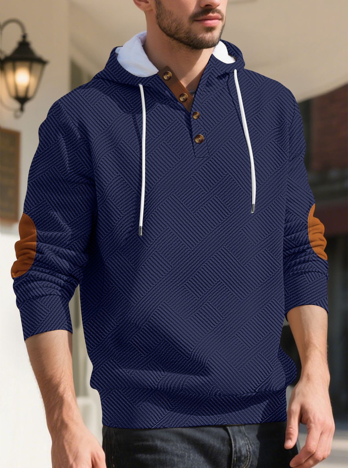 Men's Clothing American Loose Henry Placket Jacket Foreign Trade Pullover Hooded Texture Jacquard Thickened Men's Sweatshirt_viptrois.com