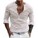 Yama Men's Autumn Winter Versatile Base Long Sleeve Shirt Casual Striped Henley T-Shirt_viptrois.com