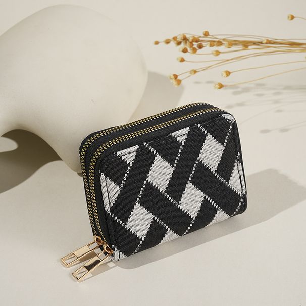 Wallet Card Cases Summer New Fashion Accordion Card Holder Simple Striped Wallet Travel Portable Double Zipper Multiple Card Slots_viptrois.com