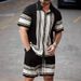 Men's Casual Striped Digital Print Suit Short Sleeve Shirt And Beach Shorts Set Style_viptrois.com