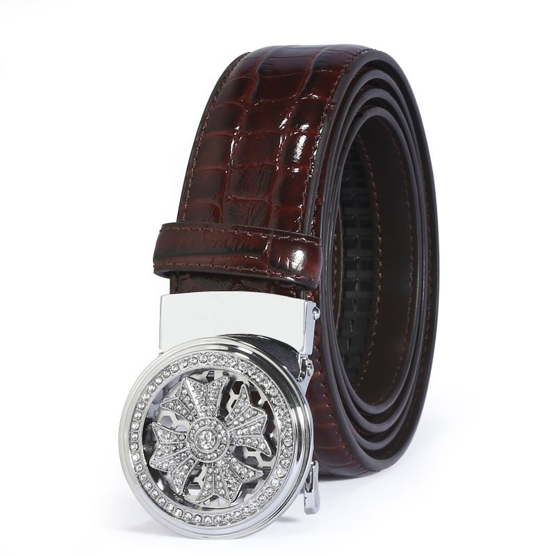 Men's Belts Lucky Buckle Belt Two Layer Cowhide Automatic Buckle Belt Trendy Buckle_viptrois.com