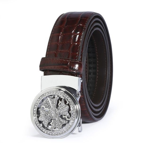 Men's Belts Lucky Buckle Belt Two Layer Cowhide Automatic Buckle Belt Trendy Buckle_viptrois.com