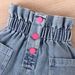 Mother & Kids Children's Clothing Girls Summer Pit Solid Color Sleeveless Off Shoulder Pullover Ripped Denim Trousers Two Piece Set_viptrois.com
