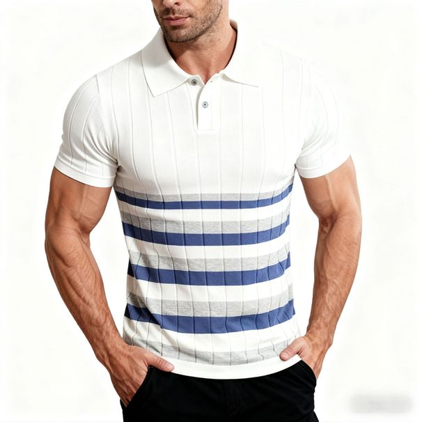 Men's Slim-Fit Short-Sleeve Polo Shirt – Cooling & Quick-Dry Business Casual Top (Breathable, Moisture-Wicking, Striped Design)_viptrois.com