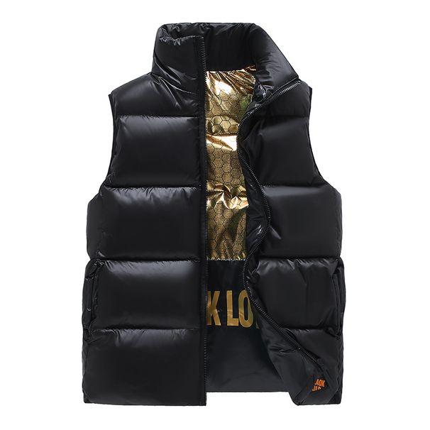 Black Gold New Korean Version Unisex Glossy Loose Stand Collar Sleeveless Vest Wash-Free Fashion Trendy Jacket_viptrois.com