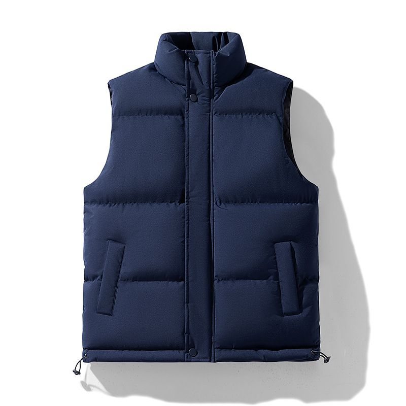Unisex Oversized Quilted Vest With Stand Collar - Warm Winter Padded Sleeveless Jacket For Men & Women (M-8XL, Black/White/Navy)_viptrois.com