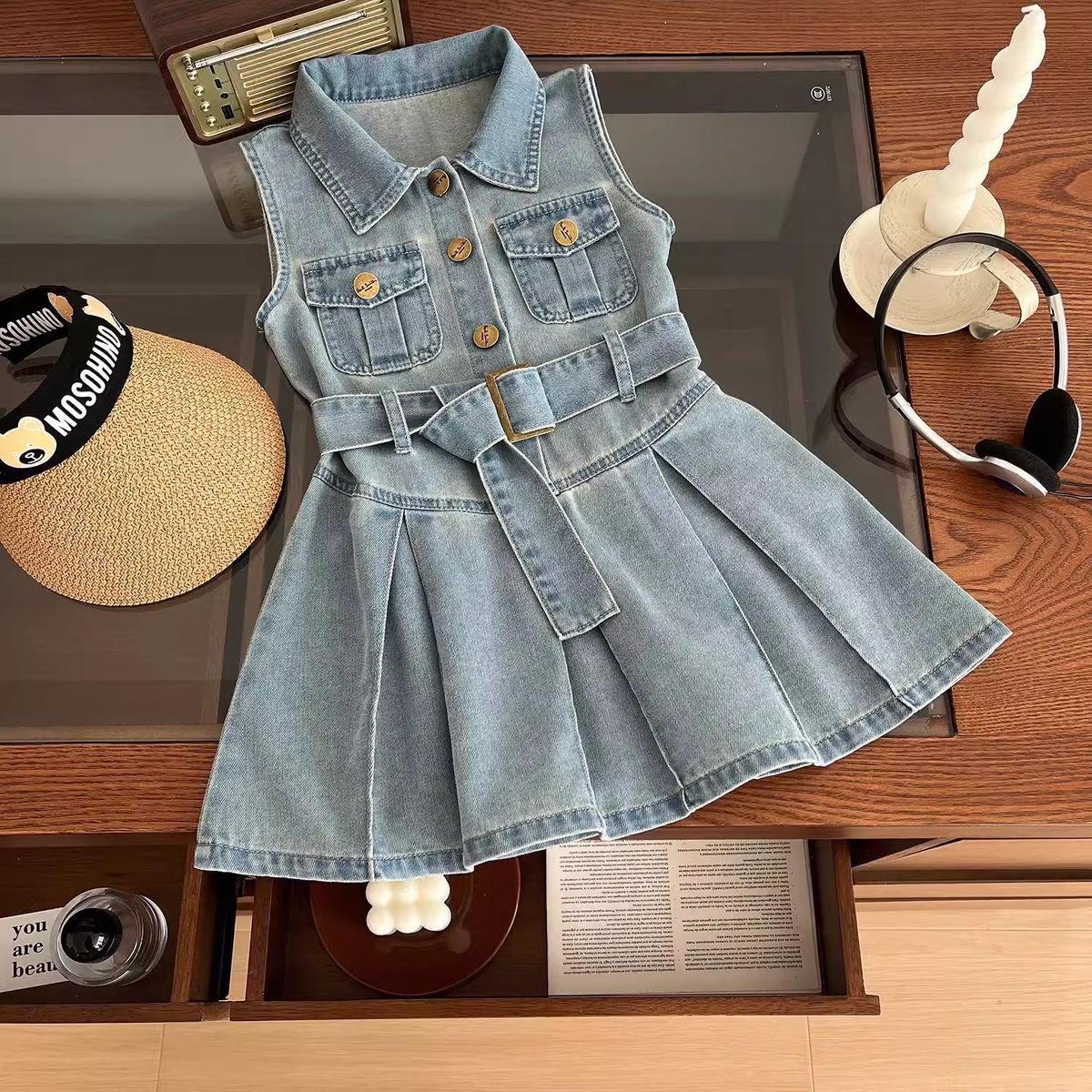 Girls Dress Summer 2025 New Children's Korean Version Sleeveless Vest Princess Dress Western Style Summer Denim Skirt Trend_viptrois.com