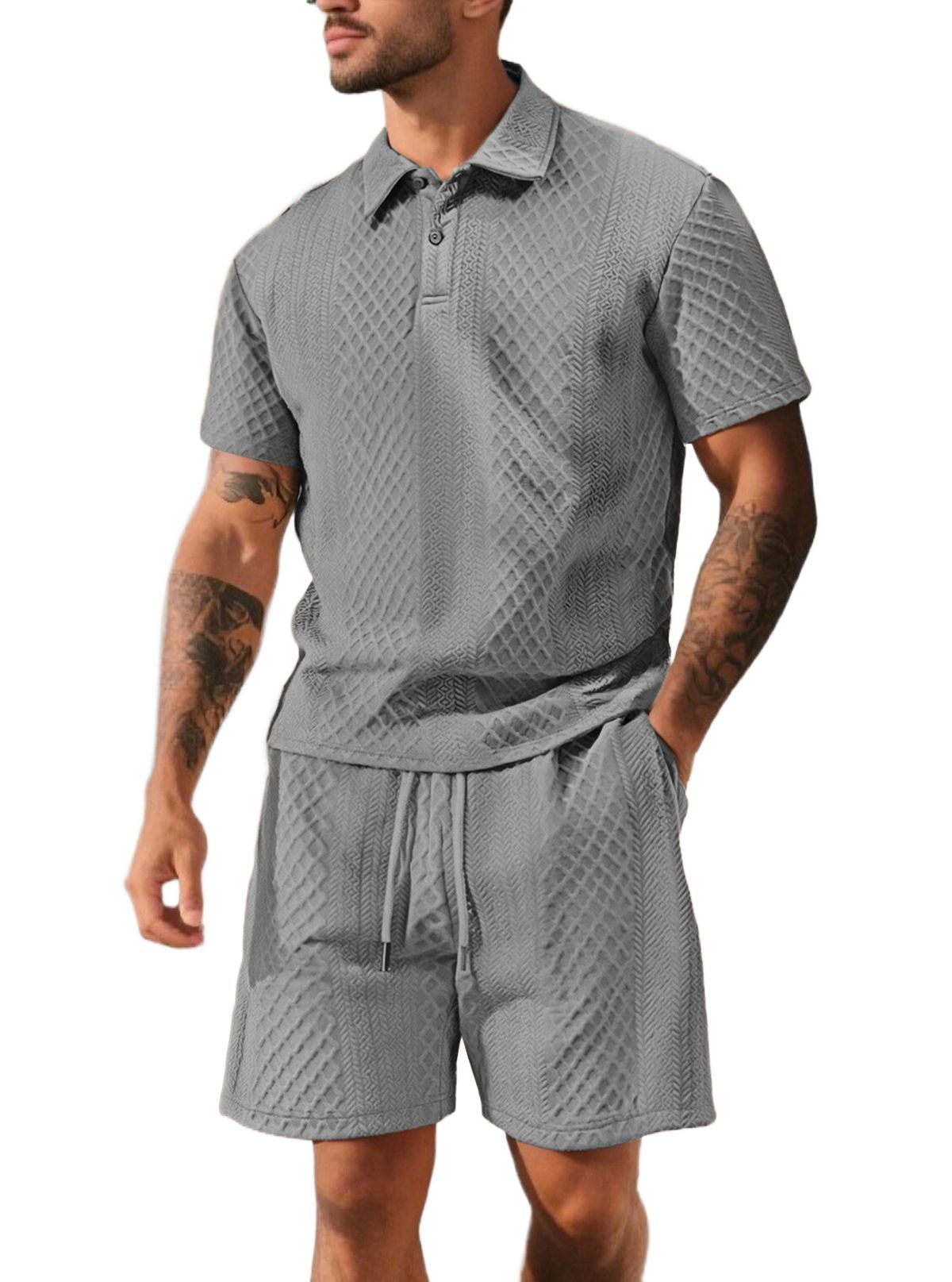 Men's Summer Jacquard Polo & Shorts Set - Breathable Athletic Outfit (S-XXXL, 8 Colors) | Quick-Dry & UV Protection_viptrois.com