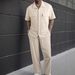 Men's Plus Size Corduroy Short Sleeve Shirt & Pants Set - Summer Casual Outfit With Button Front & Pockets (White, Black, Navy, Beige, Caramel)_viptrois.com
