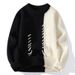 Men's Oversized Crewneck Sweater – Thickened Modal Blend Knit (Color-Blocked Design, Winter Casual Wear, Youth Street Style)_viptrois.com