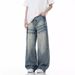 Men's Clothing Light Blue Flared Jeans For Men Autumn Trendy Brand Loose Washed Pants High Street Straight Scimitar Pants_viptrois.com