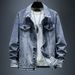 Men's Clothing Denim Jacket Men's Early Spring Slim Workwear Jacket Embroidered Denim Print Tops Trendy Brand_viptrois.com