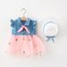 1672 Foreign Trade Children's Clothing Wholesale Summer New Style Girls Denim Mesh Stitching Dress Princess Dress Wholesale_viptrois.com