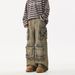 BTSG American Washed Worn Out Wasteland Style Multi Pocket Jeans, Men's And Women's Loose Wide Leg Workwear, Floor Pants_viptrois.com