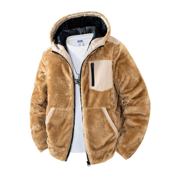 Men's Fleece Zip-Up Hooded Jacket – Korean Streetwear Style, Lightweight, Stand Collar (Black/Coffee/Khaki, S-XL, Fall Essential)_viptrois.com