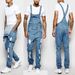 Fashion Men's Strappy Denim Rompers Ripped Jeans Trousers_viptrois.com