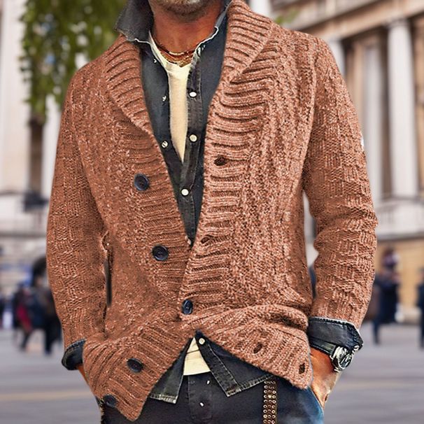 Pure New Clothing Autumn Winter Long Sleeve Thick Knit Sweater Knitted Shirt Turn-Down Collar Men's Jacket Trendy_viptrois.com