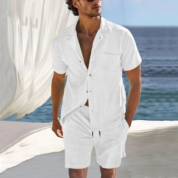 Men's Clothing 2024 Men's New Casual And Comfortable Button Lapel Shirt Short Sleeved Shorts Suit_viptrois.com