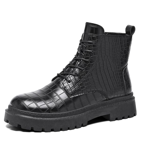 Men's Retro Chunky Sole Side-Zip Ankle Boots - Fashionable PU Leather Lace-Up Height Increasing Casual Boots_viptrois.com