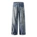 Men's Clothing Vintage Distressed Dirty Stained Ripped Loose Straight Floor Length Jeans_viptrois.com