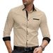 Classic Fit Men's Long Sleeve Shirt With Single Row Buttons & Functional Pockets, Breathable Stretch Polyester For Casual & Office Wear_viptrois.com