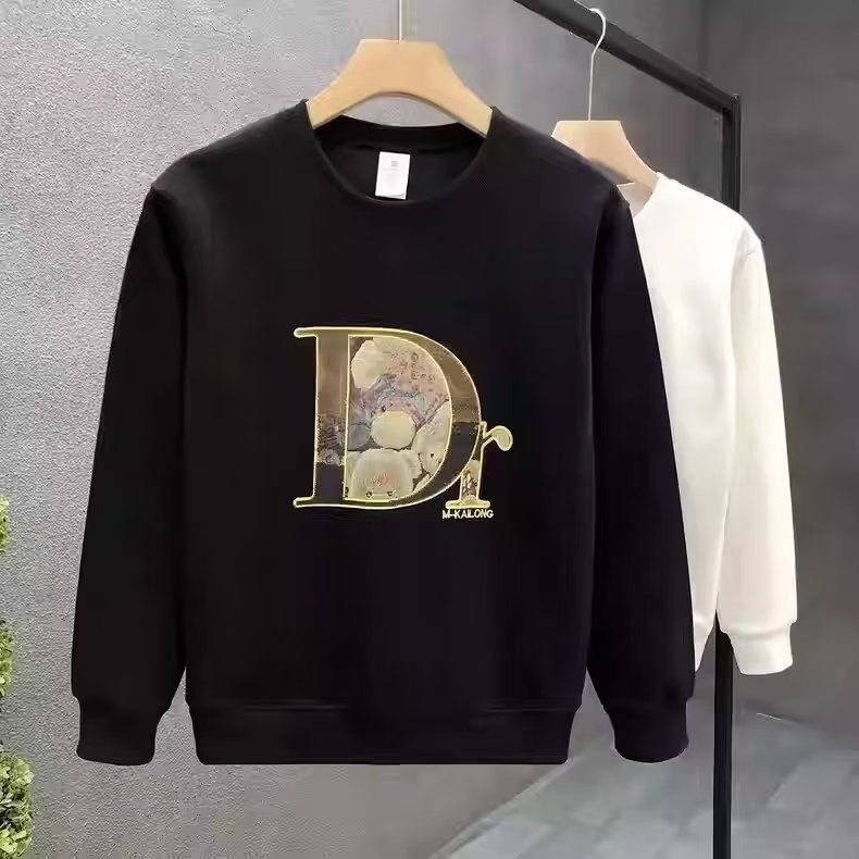 Men's Clothing Autumn And Winter New Style Trendy Personalized Printed Cotton Sweatshirt Men's Slim Fit Pullover Round Neck Plus Velvet Top_viptrois.com