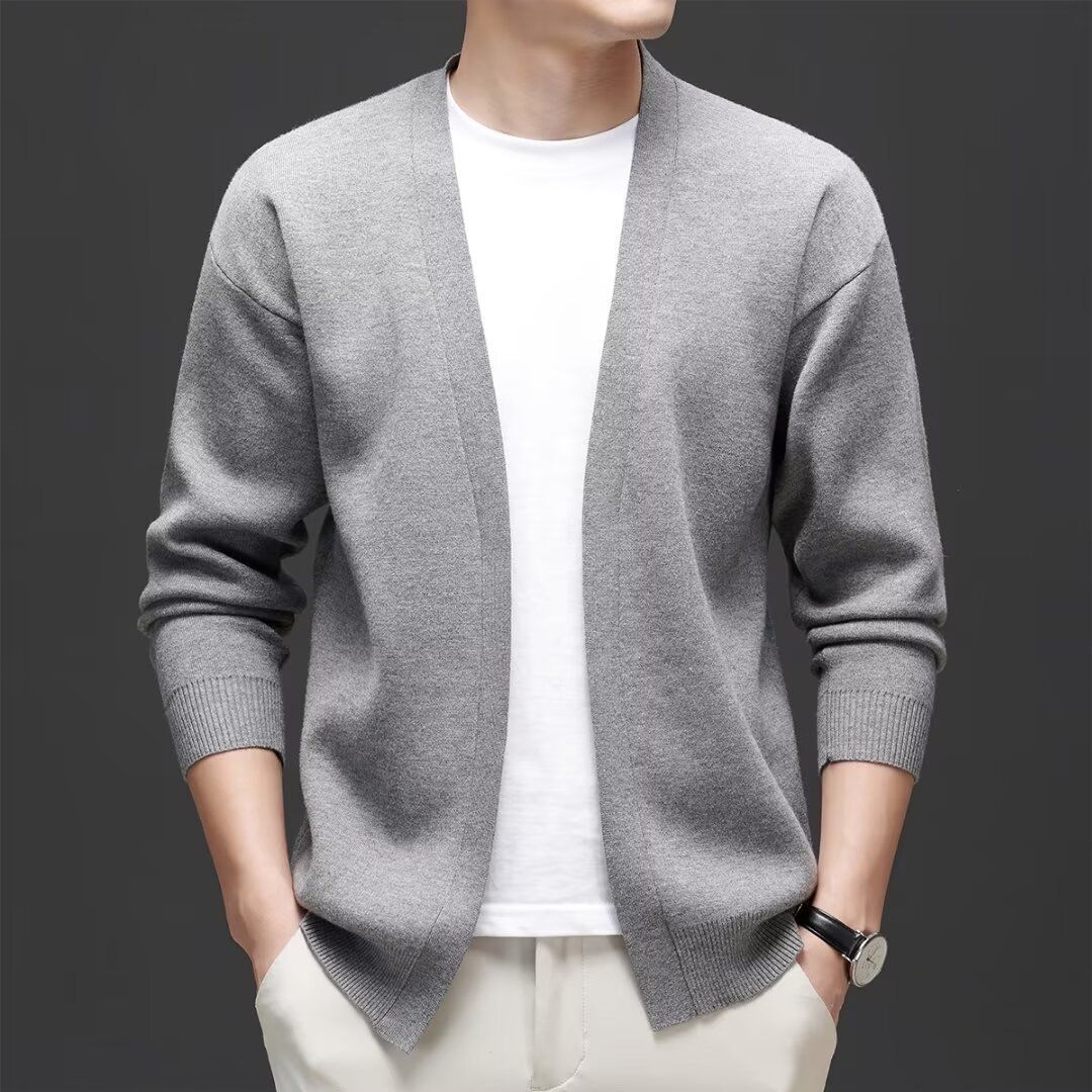 Slim Fit Solid Color Cardigan Sweater Men's Slim Fit Long Sleeved Knitted Sweater Solid Color Thread Sweater_viptrois.com