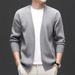 Slim Fit Solid Color Cardigan Sweater Men's Slim Fit Long Sleeved Knitted Sweater Solid Color Thread Sweater_viptrois.com