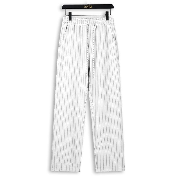 Summer Vertical Striped Blue Men's Pants New Style Thin Breathable Flowy Straight Leg Casual_viptrois.com