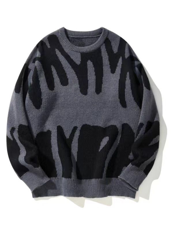 Vintage Color-Block Women's Knit Sweater - Oversized Relaxed Fit, Unisex Casual Pullover, Soft Cotton Blend Fabric, Trendy Streetwear_viptrois.com