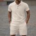 Summer New Men's Jacquard Solid Color Casual Lapel Button Polo Shirt Short Sleeve Shorts Suit_viptrois.com