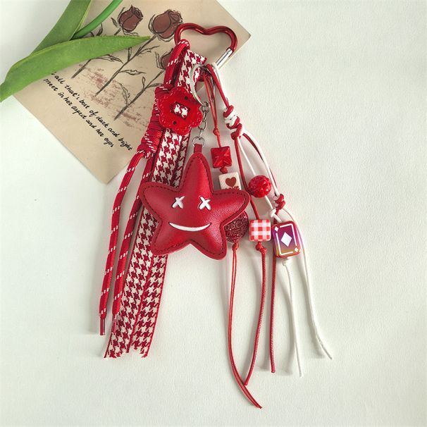 Dopamine Leather Five Pointed Star Smiley Face Hand Woven Rope Bag Key Pendant Creative Extreme Style Pendant_viptrois.com