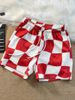 Men's Color Blocked Checkerboard Print Loose Fit Drawstring Breathable Sporty Casual Beach Shorts_viptrois.com