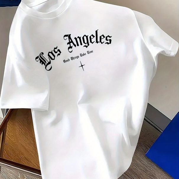 Cross-border Men's Los Angeles Pattern T-Shirt - Casual And Versatile Round Neck Suitable For Summer_viptrois.com