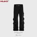 men's and women's multi-pocket trousers high street style for men and women, leg-cinching buckle strap black jeans in multiple sizes_viptrois.com