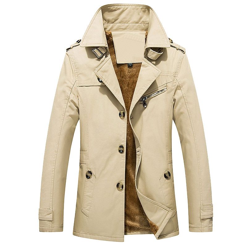 Men’s Washed Cotton Jacket – Fleece-Lined Winter Coat With Stand Collar & Button Closure (M-5XL)_viptrois.com