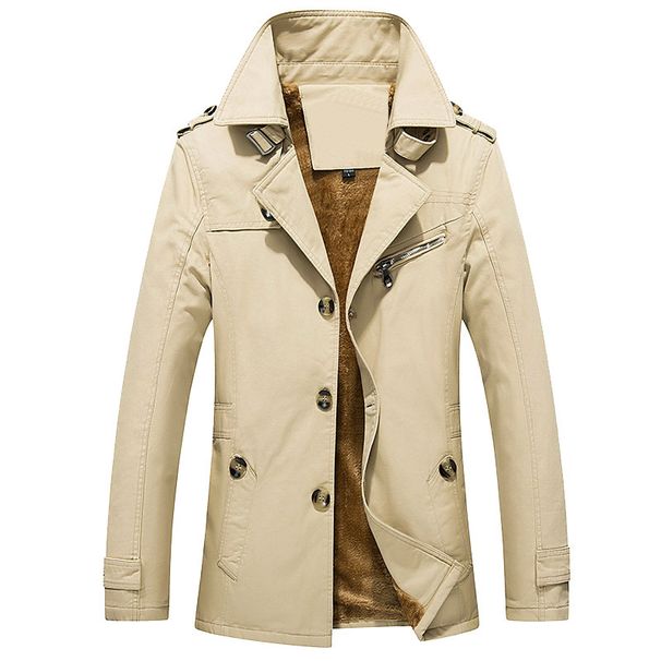 Men’s Washed Cotton Jacket – Fleece-Lined Winter Coat With Stand Collar & Button Closure (M-5XL)_viptrois.com