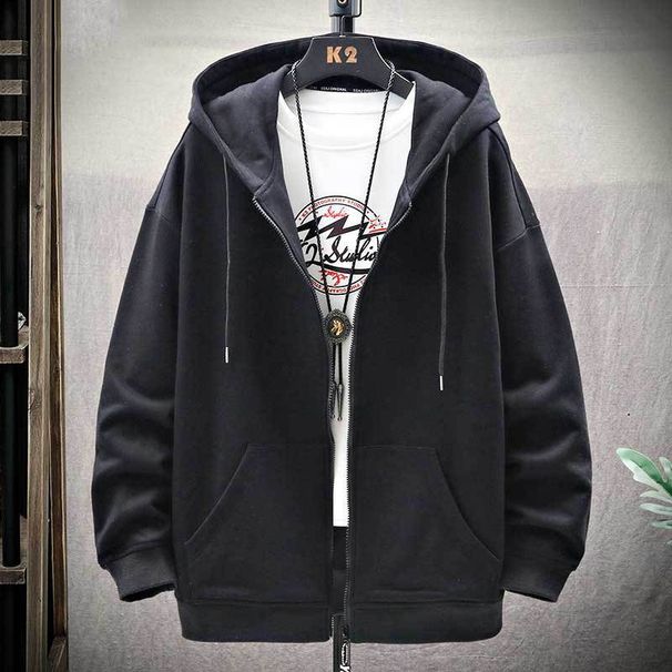 Men's Clothing Hooded Cardigan Sweatshirt Solid Color Men's Style Spring And Autumn Jacket New Style Trendy Brand Simple And Versatile Top Coat_viptrois.com