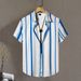 Men's Stylish 3D Digital Print Short Sleeve Shirt, Trendy Striped Casual Shirt For Summer, Comfortable & Breathable Fabric _viptrois.com