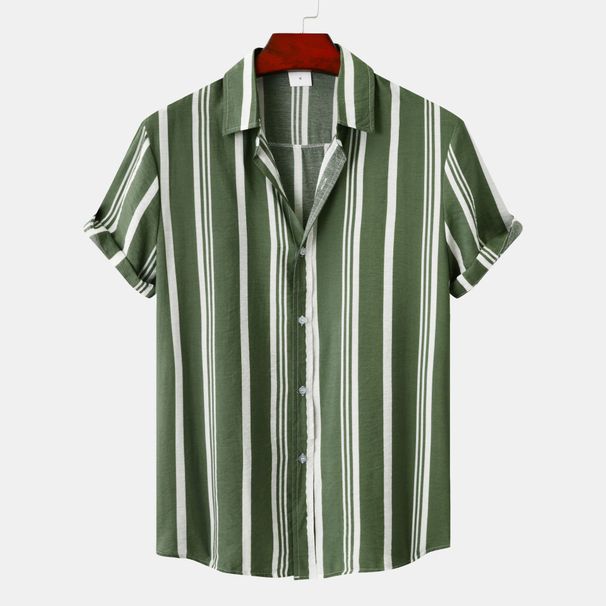 Men's Clothing Spring And Summer New Men's Shirts Men's Casual Striped Printed Short Sleeved Shirts For Men_viptrois.com