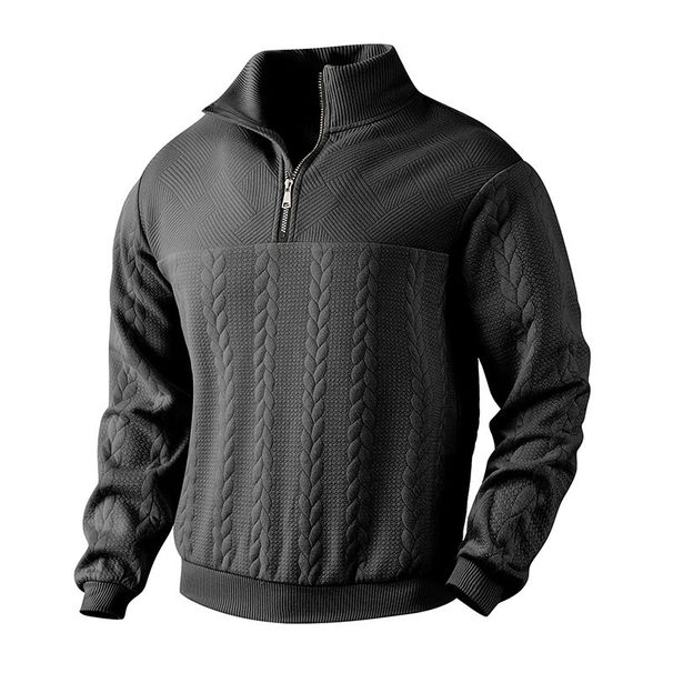 Men's Clothing Retro Stand Collar Cross Border Sweatshirt Half Zipper Pullover Loose Heavy Jacquard Long Sleeved Sweatshirt_viptrois.com