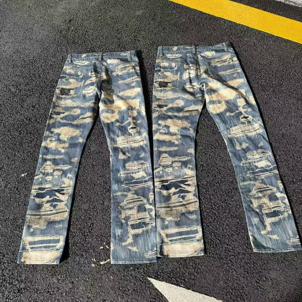 Men's Clothing 2025ss Independent Niuwang UC85 Digital Printing Washed Distressed Straight Wide Leg Loose Flared Denim Trousers_viptrois.com