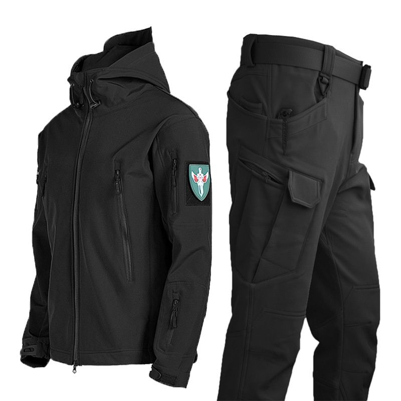 Pulse Pulse Outdoor Shark Skin Soft Shell Set For Men, Spring, Autumn, Winter, Military Style, Windproof, Breathable, Fleece-Lined,_viptrois.com
