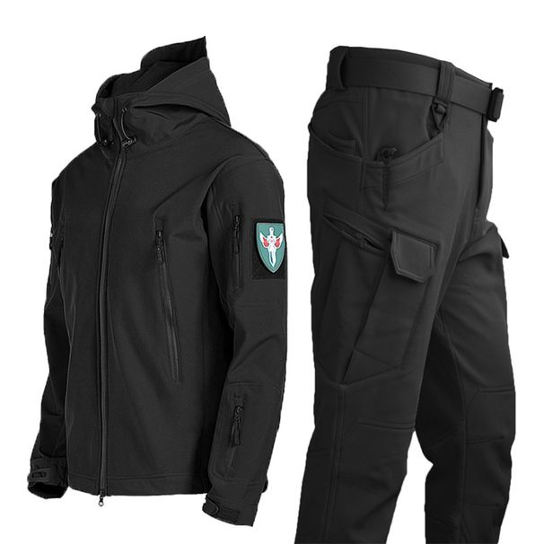 Pulse Pulse Outdoor Shark Skin Soft Shell Set For Men, Spring, Autumn, Winter, Military Style, Windproof, Breathable, Fleece-Lined,_viptrois.com