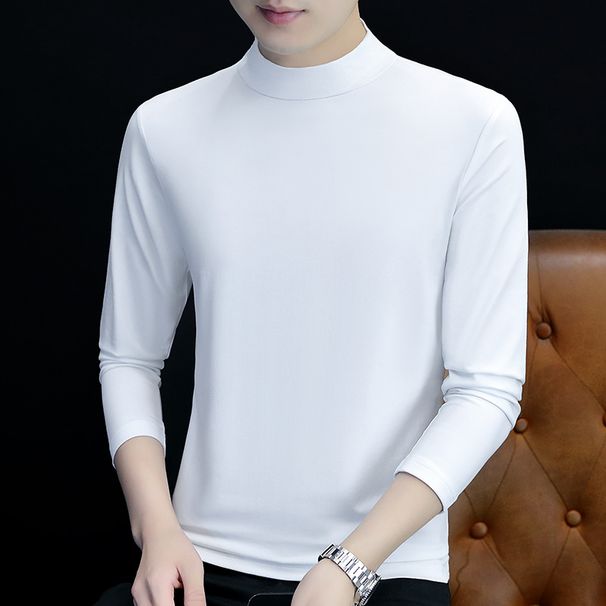 Men's Long Sleeved T-Shirt, Half High Neck Base Shirt, Elastic Slim Fit Cotton Casual Men's T-Shirt Upper Garment_viptrois.com