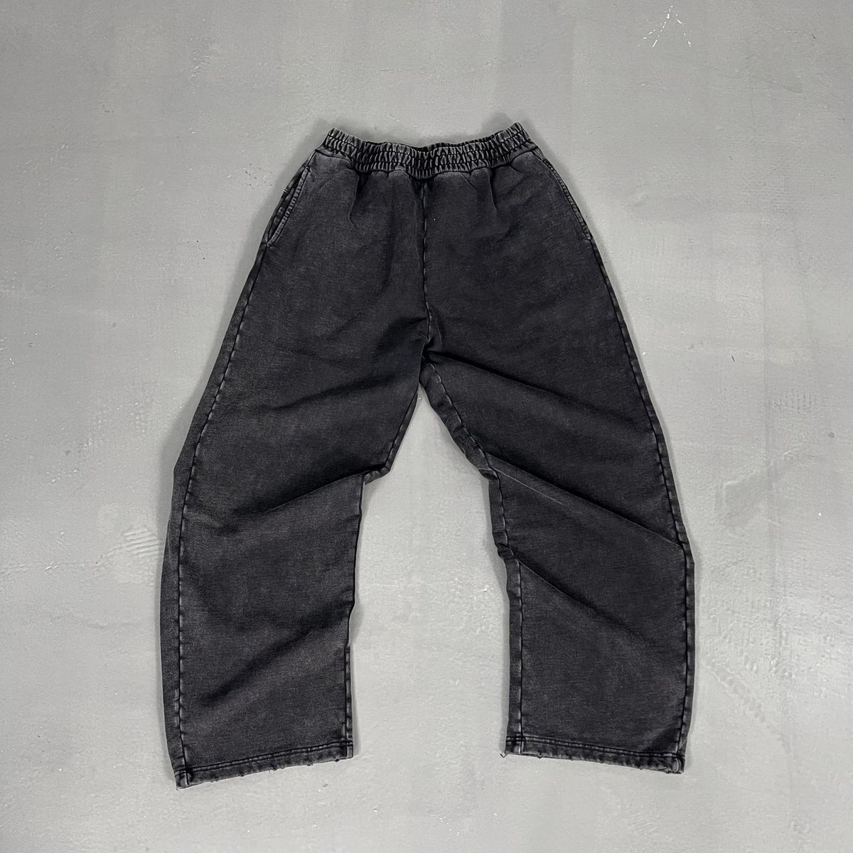 Men's Wax-Dye Washed Cotton Pants – Streetwear High Waist Relaxed Fit (Spray-Dye Black/Gray, S-XXL, 430GSM Vintage Style)_viptrois.com