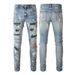 Men's Clothing Graffiti Slim High Street Jeans Paint Diamond Hole Patch Pants_viptrois.com