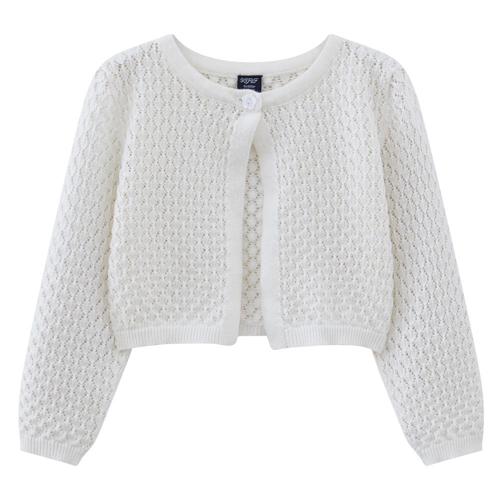 Mother & Kids Girls' Lace Round Neck Knit Cardigan - Lightweight Summer Baby Toddler Open Front Cover-Up (White, Pink, Dark Gray) - Sizes 90-130cm_viptrois.com